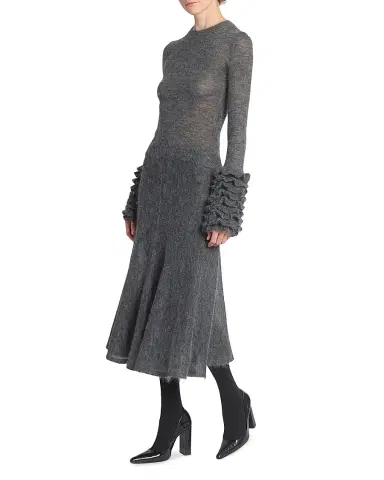 Alaïa Women's Mohair-Blend Ruffled Cuff Sweater - Gris Chine - Size 10 | Thumbnail 2