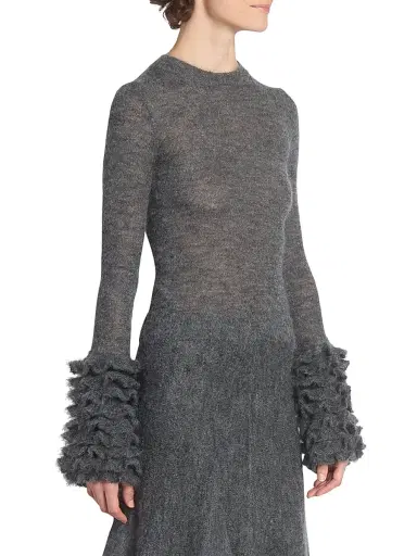 Alaïa Women's Mohair-Blend Ruffled Cuff Sweater - Gris Chine - Size 10 | Thumbnail 4