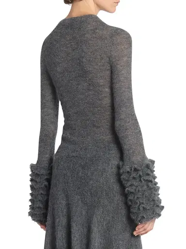 Alaïa Women's Mohair-Blend Ruffled Cuff Sweater - Gris Chine - Size 10 | Thumbnail 5