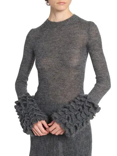 Alaïa Women's Mohair-Blend Ruffled Cuff Sweater - Gris Chine - Size 10 | Thumbnail 6