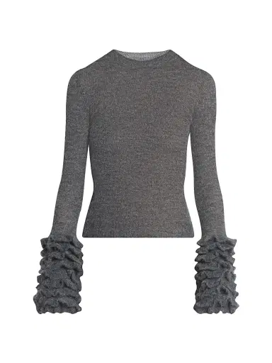 Alaïa Women's Mohair-Blend Ruffled Cuff Sweater - Gris Chine - Size 10 | Thumbnail 1
