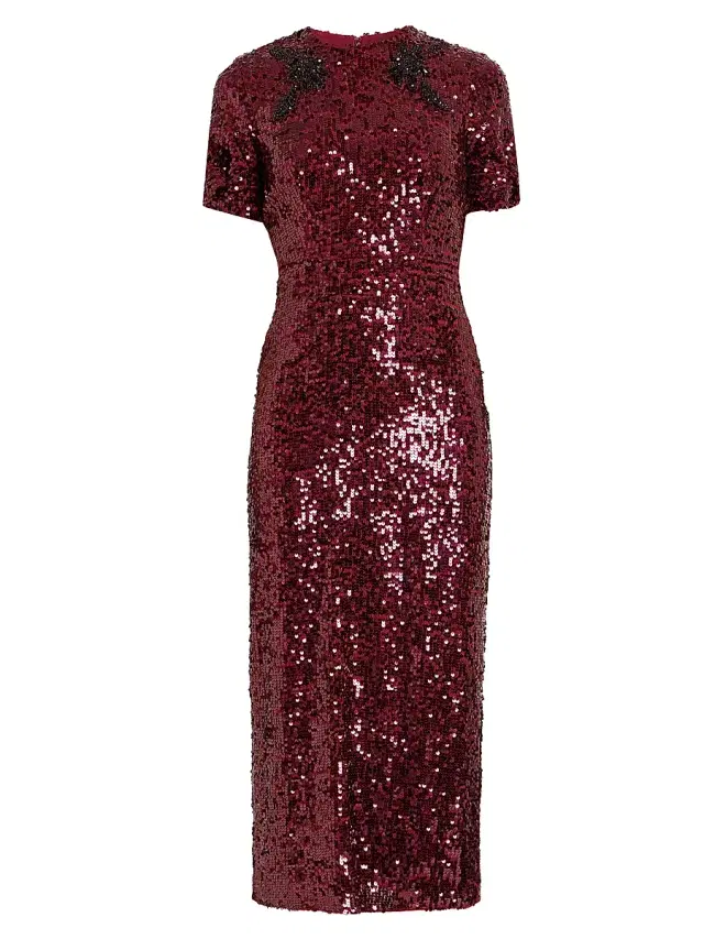 Erdem Women's Sequined Short-Sleeve Cocktail Dress - Mulberry Red