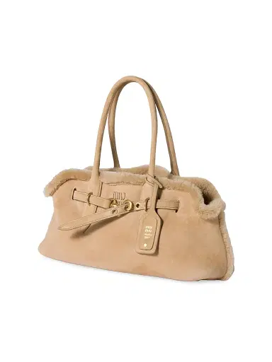 Miu Miu Women's Aventure Shearling Tote Bag - Beige Khaki | Thumbnail 2
