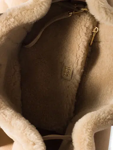 Miu Miu Women's Aventure Shearling Tote Bag - Beige Khaki | Thumbnail 4