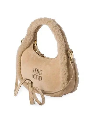 Miu Miu Women's Wander Shearling Top Handle Bag - Beige Khaki | Thumbnail 4 Miu Miu Women's Wander Shearling Top Handle Bag - Beige Khaki | Thumbnail 4
