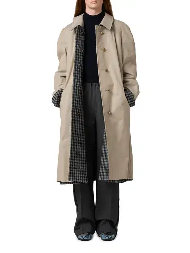 Miu Miu Women's Reversible Twill and Check Trench Coat - Beige Khaki | Thumbnail 2 Miu Miu Women's Reversible Twill and Check Trench Coat - Beige Khaki | Thumbnail 2