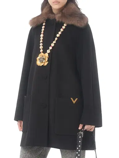 Valentino Garavani Women's Wool Drape Coat - Black - Size 4 | Thumbnail 2