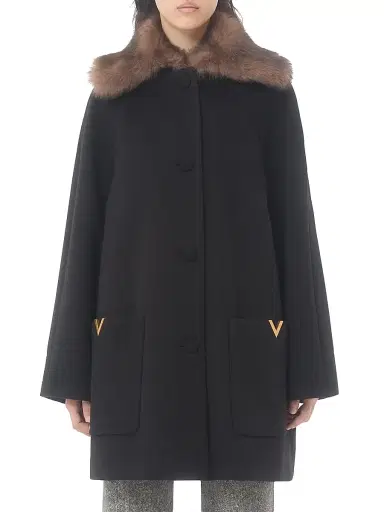 Valentino Garavani Women's Wool Drape Coat - Black - Size 4 | Thumbnail 3