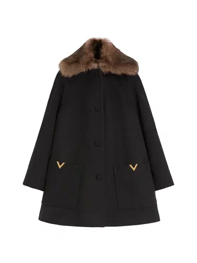 Valentino Garavani Women's Wool Drape Coat - Black - Size 4 | Thumbnail 1