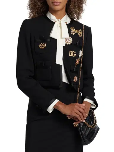 Dolce & Gabbana Women's Embellished Virgin Wool-Blend Jacket - Nero | Thumbnail 3