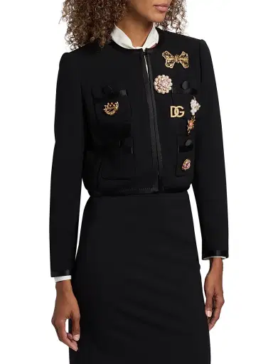 Dolce & Gabbana Women's Embellished Virgin Wool-Blend Jacket - Nero | Thumbnail 4