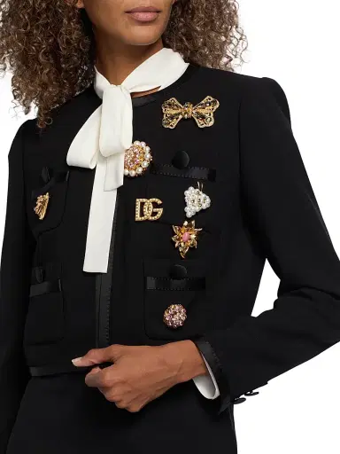 Dolce & Gabbana Women's Embellished Virgin Wool-Blend Jacket - Nero | Thumbnail 6