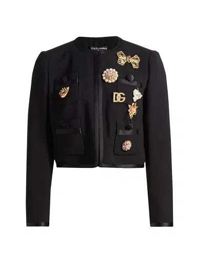 Dolce & Gabbana Women's Embellished Virgin Wool-Blend Jacket - Nero | Thumbnail 1