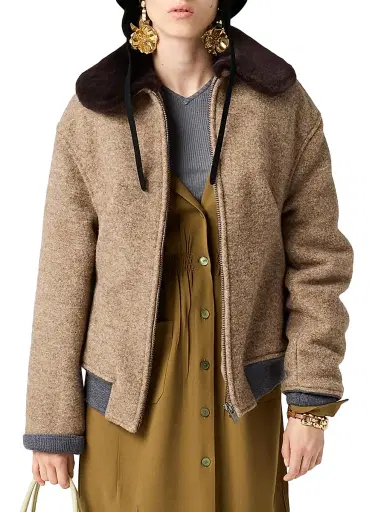 Miu Miu Women's Shetland Wool Blouson Jacket - Beige Multi | Thumbnail 2 Miu Miu Women's Shetland Wool Blouson Jacket - Beige Multi | Thumbnail 2