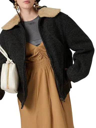 Miu Miu Women's Shetland Wool Blouson Jacket - Beige Multi | Thumbnail 11 Miu Miu Women's Shetland Wool Blouson Jacket - Beige Multi | Thumbnail 11