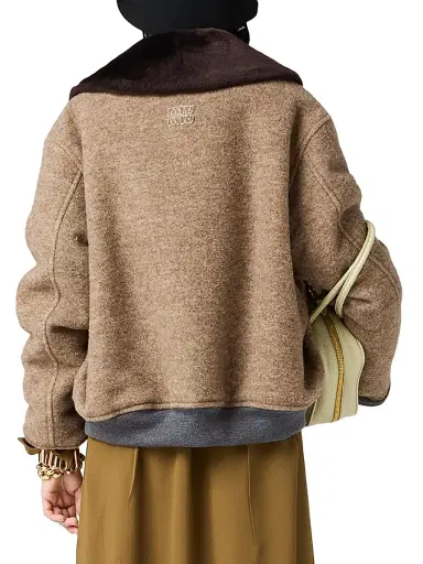 Miu Miu Women's Shetland Wool Blouson Jacket - Beige Multi | Thumbnail 3 Miu Miu Women's Shetland Wool Blouson Jacket - Beige Multi | Thumbnail 3