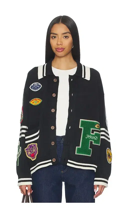 Found Varsity Patch Collared Cardigan