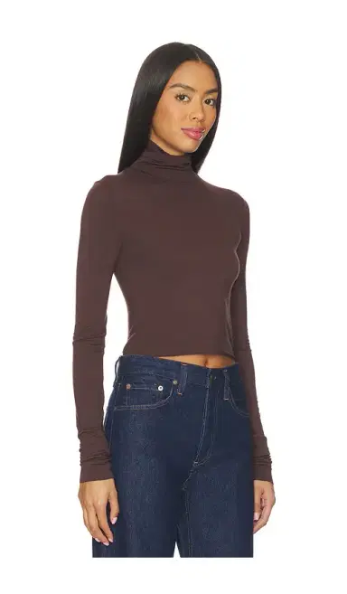ÉTERNE Cropped Fitted Turtleneck Soft Jersey Top | Thumbnail 2