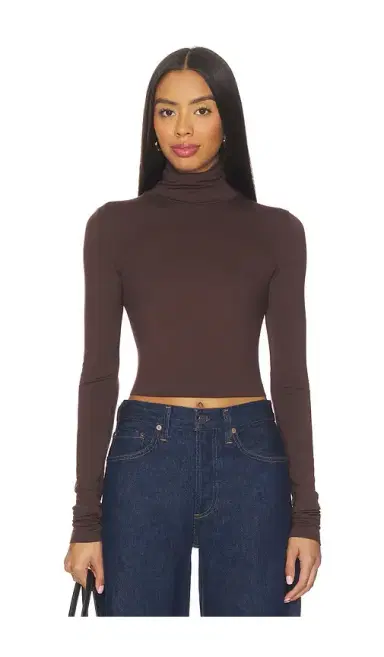ÉTERNE Cropped Fitted Turtleneck Soft Jersey Top | Thumbnail 1
