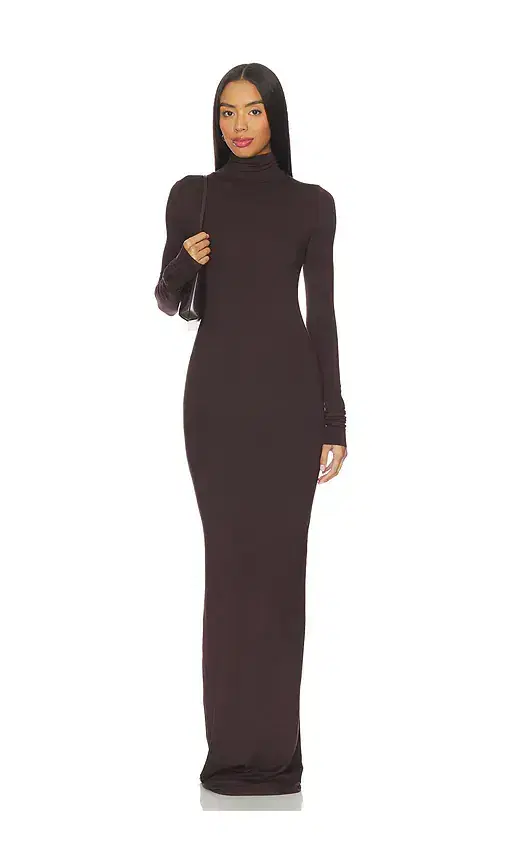 Long Sleeve Turtleneck Soft Jersey Maxi Dress