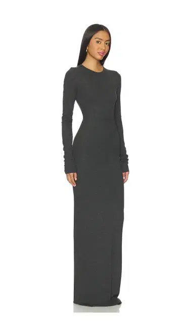 ÉTERNE Long Sleeve Crewneck Butter Rib Maxi Dress | Thumbnail 2