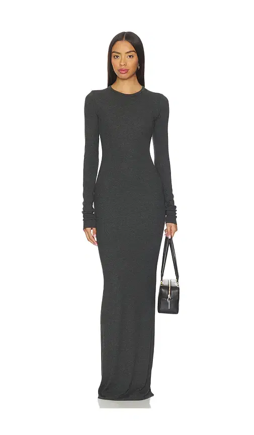 Eterne Long Sleeve Crewneck Butter Rib Maxi Dress