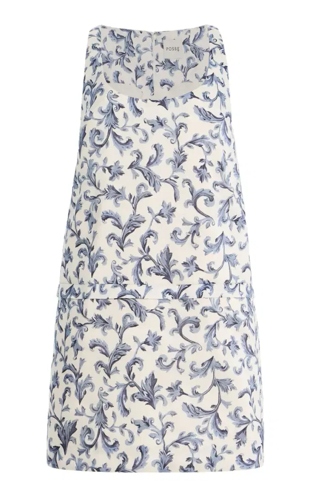 Posse Rue Baroque-Print Linen-Silk Mini Shift Dress