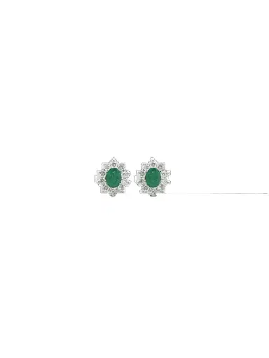 Wish Fine Jewelry 1.10ct Diamond Emerald 18K Gold Dainty Sunburst Stud Earrings | Thumbnail 1 Wish Fine Jewelry 1.10ct Diamond Emerald 18K Gold Dainty Sunburst Stud Earrings | Thumbnail 1
