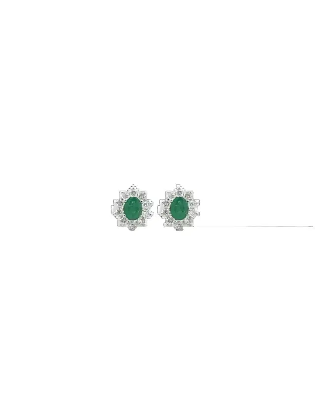 Wish Fine Jewelry 1.10ct Diamond Emerald 18K Gold Dainty Sunburst Stud Earrings