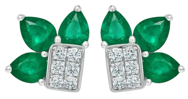 Wish Fine Jewelry 1.8ct Emerald Diamond 18K Gold Leaf Earrings