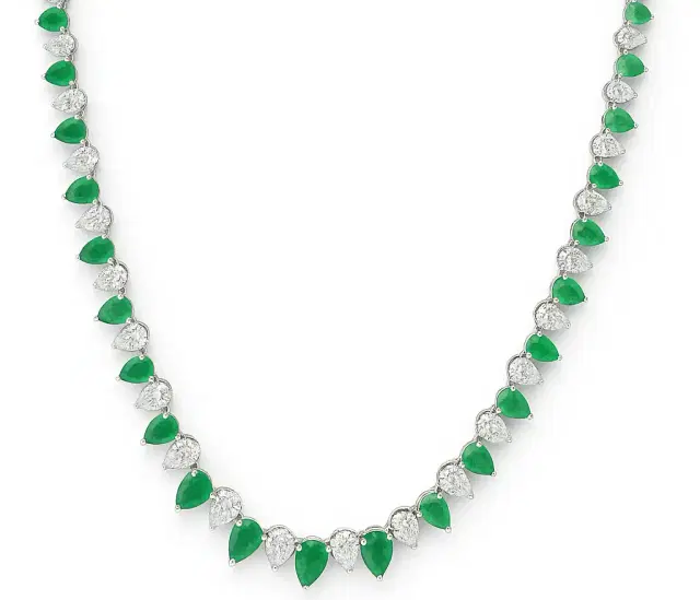 12.10ct Emerald 18K Gold Tennis Necklace