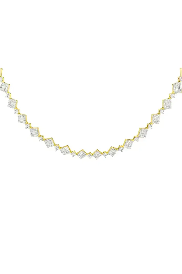 3.10ct Diamond 14K Gold Illusion Set Tennis Necklace