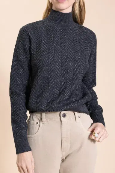 HERNO Wool Shiny Herringbone Turtleneck Sweater | Thumbnail 2 HERNO Wool Shiny Herringbone Turtleneck Sweater | Thumbnail 2