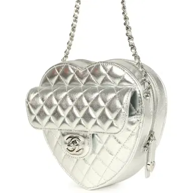 Chanel Chanel CC In Love Large Heart Bag with Chain Silver Metallic Lambskin Silver Hardware | Thumbnail 5