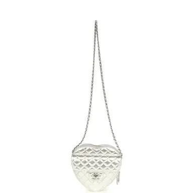 Chanel Chanel CC In Love Large Heart Bag with Chain Silver Metallic Lambskin Silver Hardware | Thumbnail 6