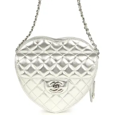Chanel Chanel CC In Love Large Heart Bag with Chain Silver Metallic Lambskin Silver Hardware | Thumbnail 1