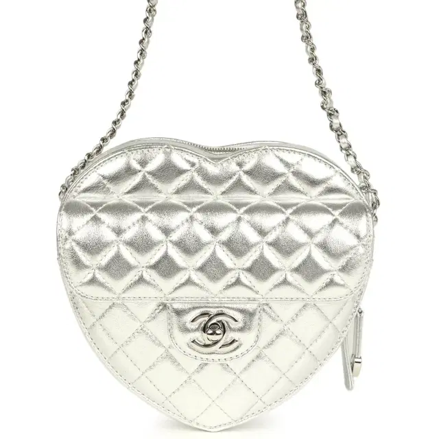 Chanel Chanel CC In Love Large Heart Bag with Chain Silver Metallic Lambskin Silver Hardware