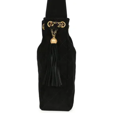 Chanel Chanel Large Drawstring Bucket Bag Black Suede Gold Hardware | Thumbnail 3