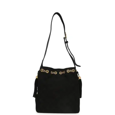 Chanel Chanel Large Drawstring Bucket Bag Black Suede Gold Hardware | Thumbnail 7