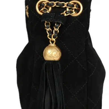 Chanel Chanel Large Drawstring Bucket Bag Black Suede Gold Hardware | Thumbnail 8
