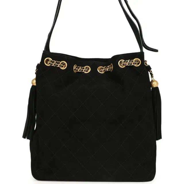 Chanel Chanel Large Drawstring Bucket Bag Black Suede Gold Hardware