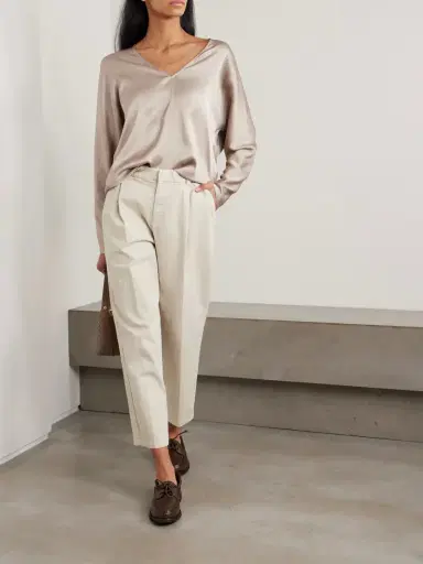 Brunello Cucinelli Cropped Pleated Stretch-cotton Twill Tapered Pants | Thumbnail 2 Brunello Cucinelli Cropped Pleated Stretch-cotton Twill Tapered Pants | Thumbnail 2