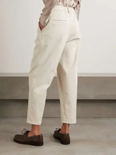 Brunello Cucinelli Cropped Pleated Stretch-cotton Twill Tapered Pants | Thumbnail 4 Brunello Cucinelli Cropped Pleated Stretch-cotton Twill Tapered Pants | Thumbnail 4