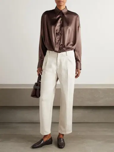Brunello Cucinelli Gathered Silk-blend Satin Shirt | Thumbnail 2 Brunello Cucinelli Gathered Silk-blend Satin Shirt | Thumbnail 2