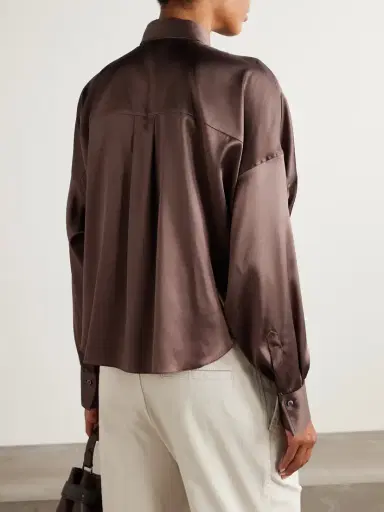 Brunello Cucinelli Gathered Silk-blend Satin Shirt | Thumbnail 3 Brunello Cucinelli Gathered Silk-blend Satin Shirt | Thumbnail 3