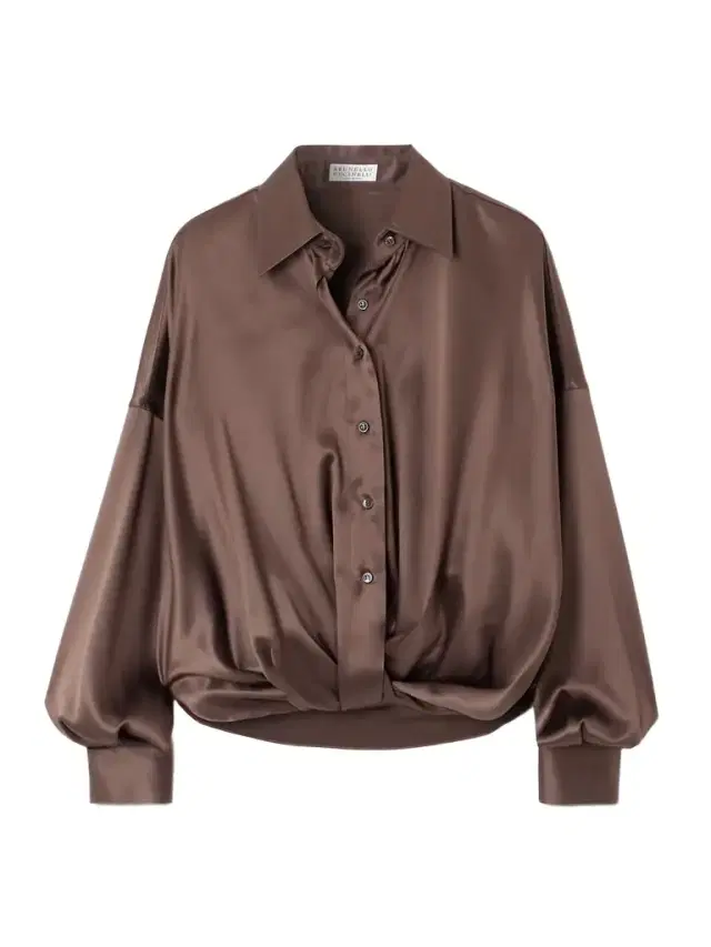 Gathered Silk-blend Satin Shirt