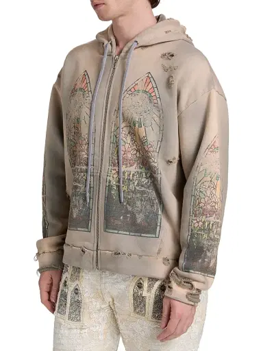 Who Decides War Men's Faded Zip-Front Hoodie - Vintage Grey | Thumbnail 4