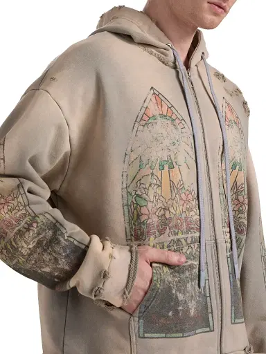 Who Decides War Men's Faded Zip-Front Hoodie - Vintage Grey | Thumbnail 6