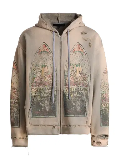 Who Decides War Men's Faded Zip-Front Hoodie - Vintage Grey | Thumbnail 1
