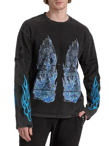 Who Decides War Men's Flame Glass Layered Long-Sleeve Jersey T-Shirt - Coal - Size XXL | Thumbnail 3